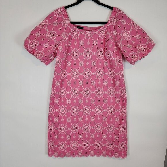 Talbots Puff Sleeve Pink Embroidered Eyelet Dress Shift Dress Preppy Boho sz‎ 6 - Picture 3 of 13